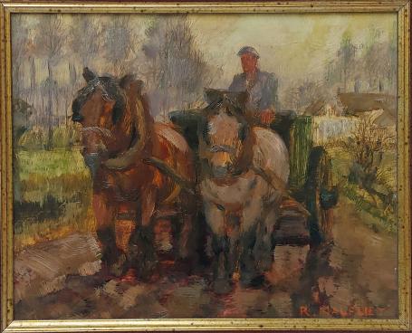 Belgische schilder R. Malfliet met een landelijk tafereel