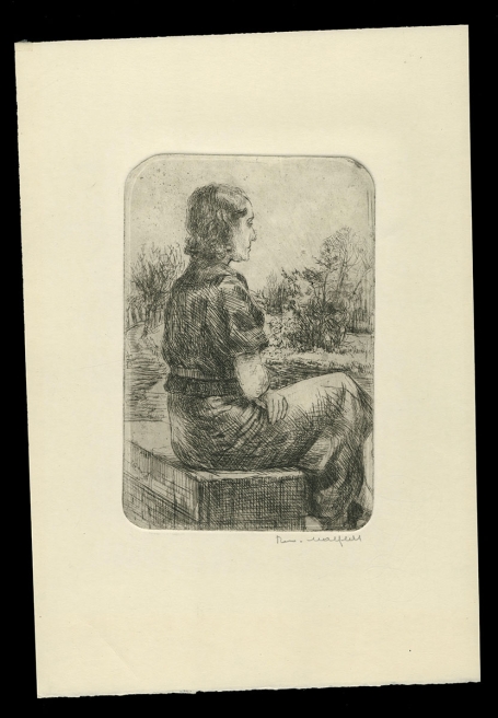 Dame starend naar het niets