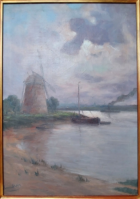 Romain Steppe met een schilderij van de dievenmolen