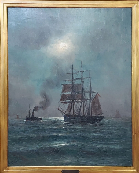 Romain Steppe met een schilderij op canvas