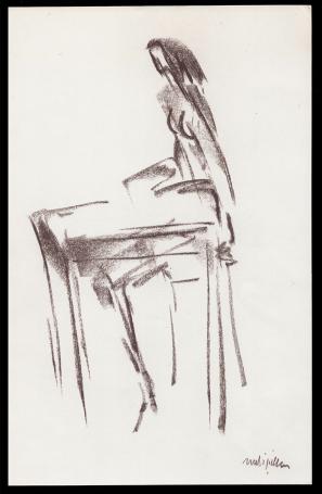 Gestileerde Wasco tekening vrouw aan tafel 1988