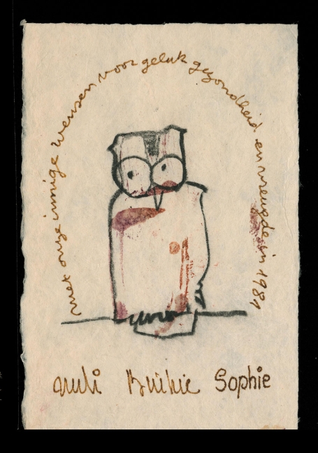 Nieuwjaarskaart met uil uit 1981