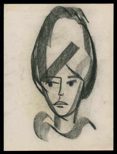 Schets dameshoofd en paard