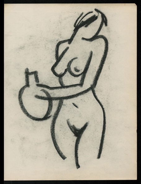 Schets naakt met vaas en stoer hoofd