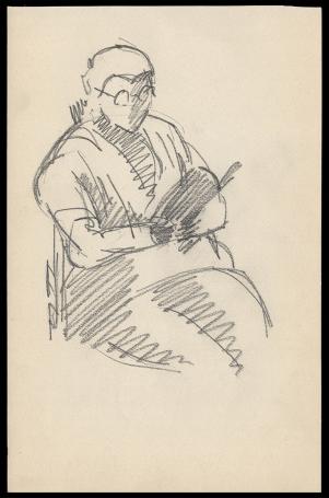 Schets, Vrouw met bril die boek leest