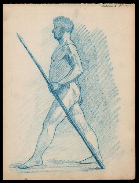 Studieschets man met speer 1895