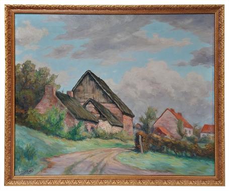 Hoeve langs de weg naar Gottignies – Huile sur toile – Victor Dieu – 1938
