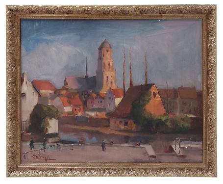 zicht de Sint-Gummaruskerk , schilderij van Joseph Tilleux