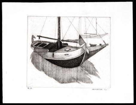 De Tjalk op het water E.A.