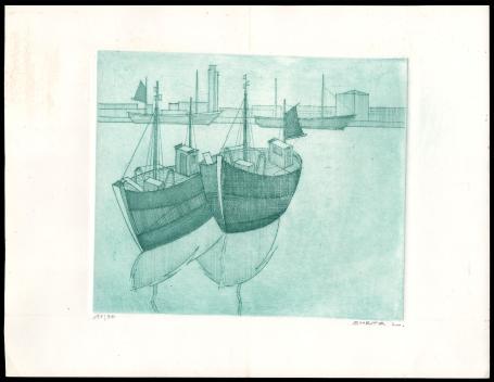 Twee vissersboten in het water te Oostende 11/30