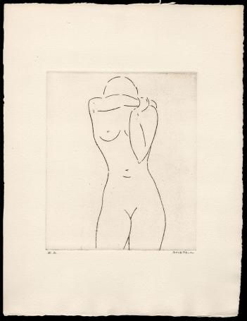 Burijngravure, Naakt met arm voor het hoofd E.A.