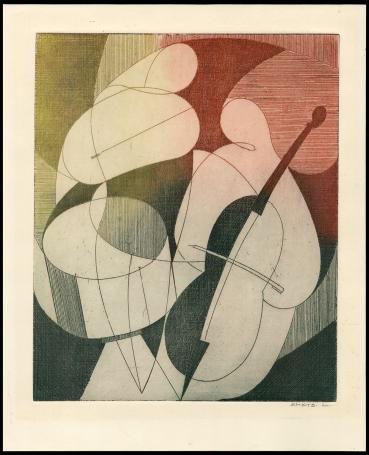 Abstracte ets, de cello en de trom