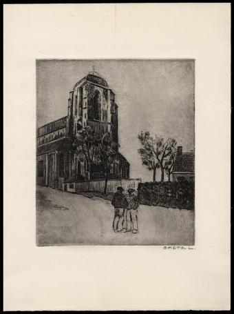 Ets, praatje aan de kerk 1951