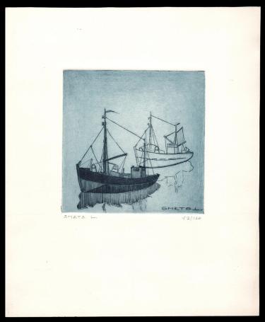 Ets, twee schepen op het water 12/120