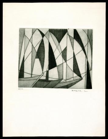 Abstract figuratief, ets vier zeilschepen 4/10