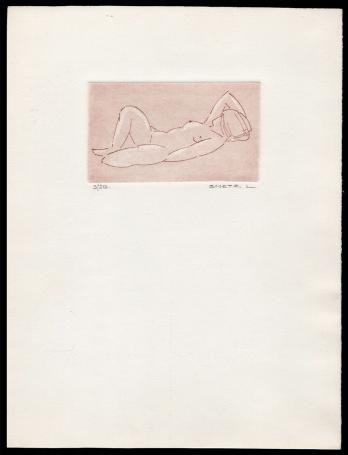 Kleine droge naald ets, naakte dame 3/20