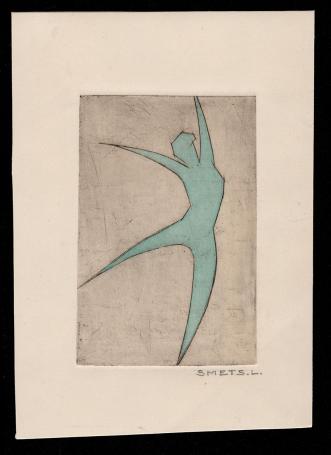 Droge naald, kleine ets gestileerde dame  blauw