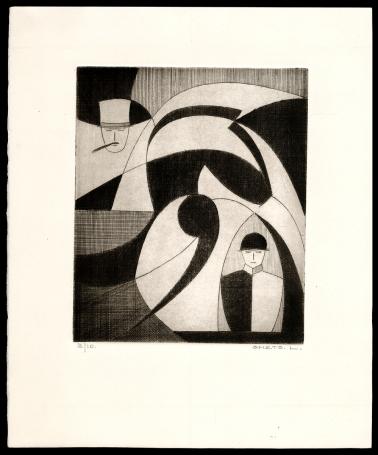 Abstract werk, het paard de ruiter en de toeschouwer  3/10