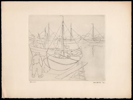 Burijngravure, visser in de vissershaven 82/100