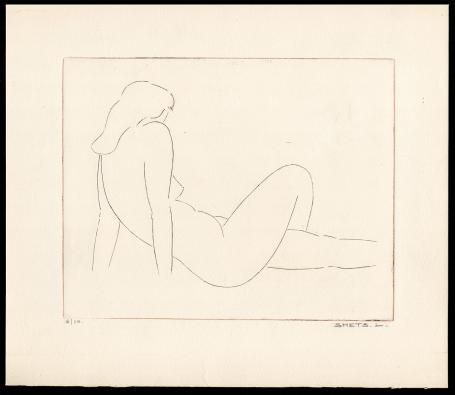 Droge naald ets, naakte zittende dame 4/10