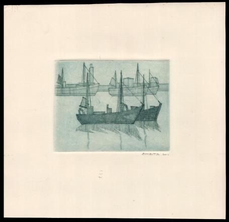 Oostende twee kleine en drie grotere bootjes