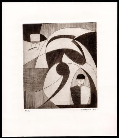 Abstract werk, het paard de ruiter en de toeschouwer E.A.