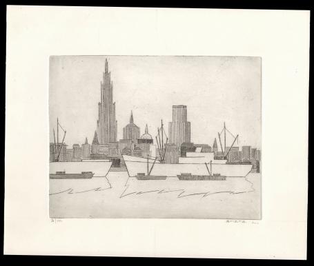 Schepen op de Schelde aan de Antwerpse skyline 3/10