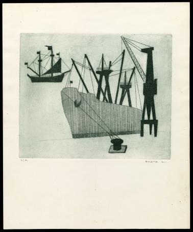 Het schip, de kraan boot en meerpaal 2/10