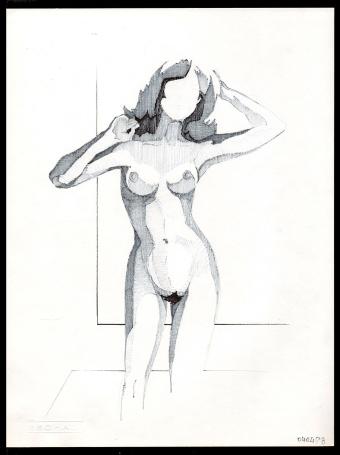Schaduwtekening, naakte staande dame 04 04 1978