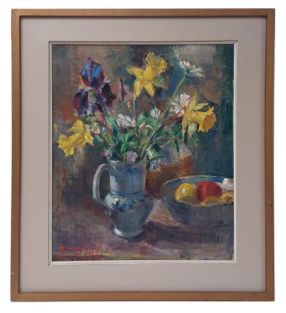 Stilleven bloemen en fruit 1977