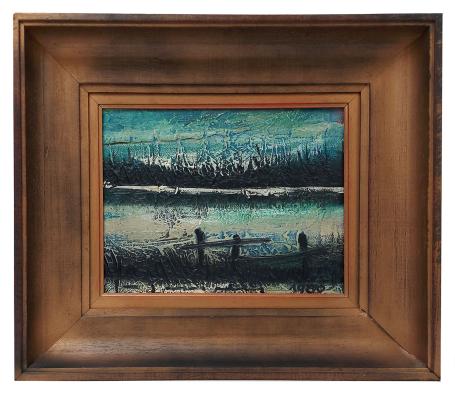 Neo-expressionistisch landschapje aan een ven 1980