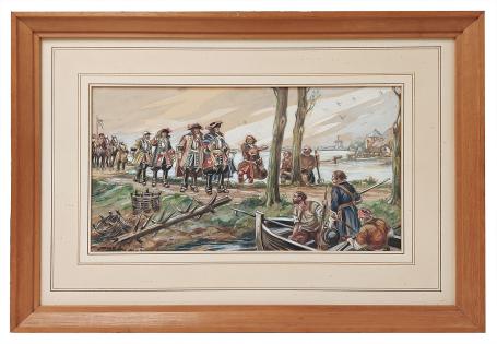 Gouache,  Guillaume III devant la ligne d'inondation 