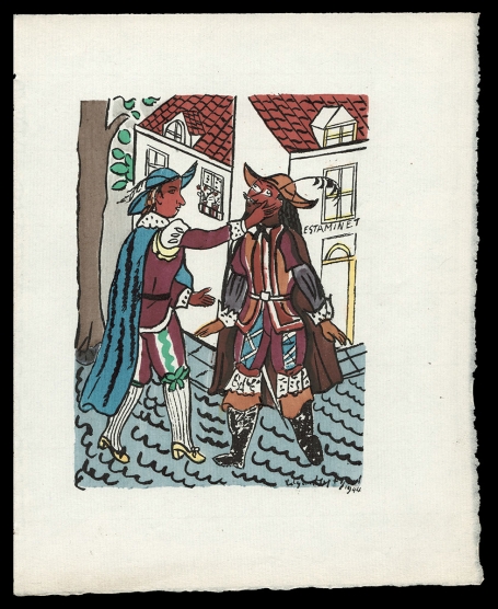 Houtsnede "L'estaminet" 1944 257/450