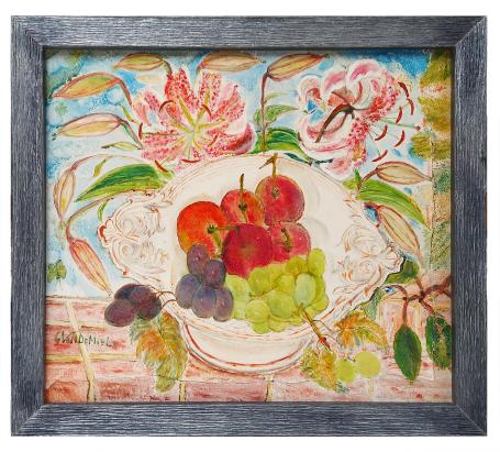 Stilleven met lelies appels en druiven