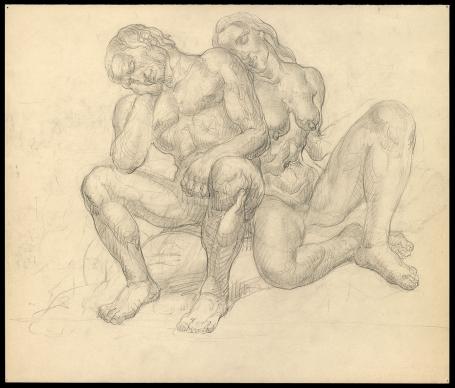 Tekening M, man en vrouw liefdevol bij elkaar