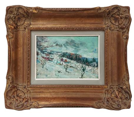 Landschapje, sneeuw op de heuvel