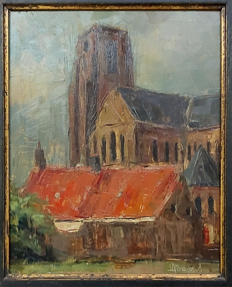 Schilderij van Vic Dooms kopen, een zicht op de kerk van Lissewege