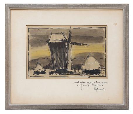 Tekening, Houten molen en hooimijten 1982