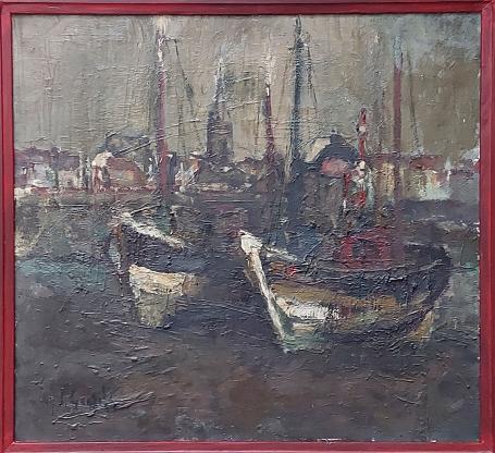 Schilderij van Vic Gentils met vissersboten