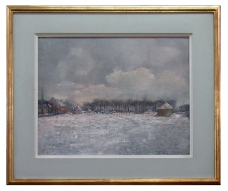 Winterlandschap met hooimijt 1974