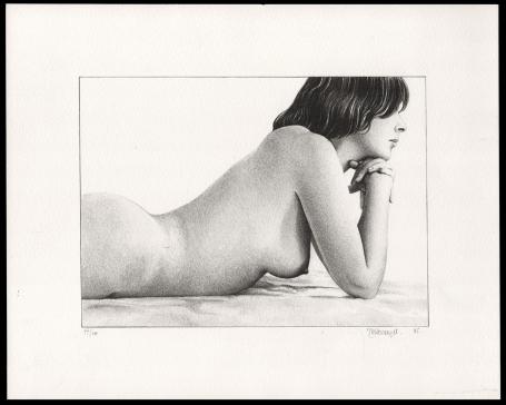 Liggend naakt steunend op de handen 1985 77/100