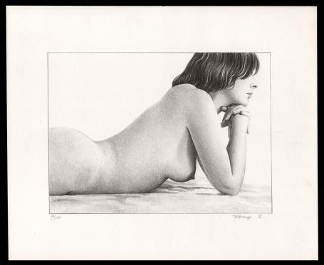 Liggend naakt steunend op de handen 1985 70/100