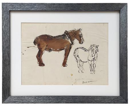 Ingekleurde tekening, het boerenpaard