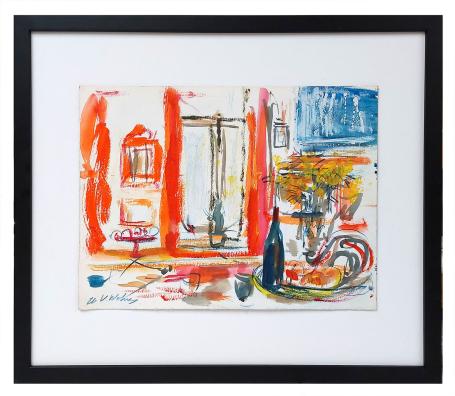 Aquarel, de gedekte tafel aan het raam