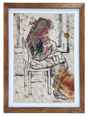 Tekening, moeder met kind