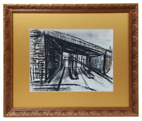 Houtskooltekening, de spoorwegbrug