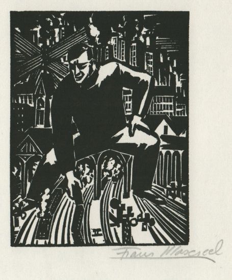 Gravure sur bois de l'artiste belge Frans Masereel dessinée au crayon Á  partir de l'oeuvre publiée Á  l'origine en 1928