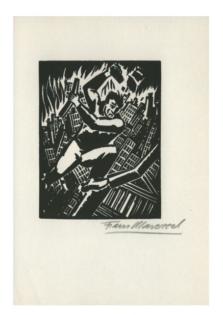 Houtsnede van Belgische kunstenaar Frans Masereel uit het werk l'oeuvre van 1928